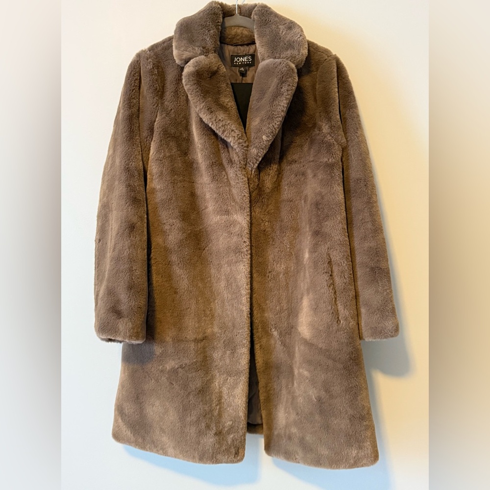 Chocolate brown fur coat.